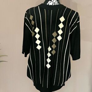 PROTEGE COLLECTION Classic Silk & Cotton Geometric Short-Sleeve Sweater